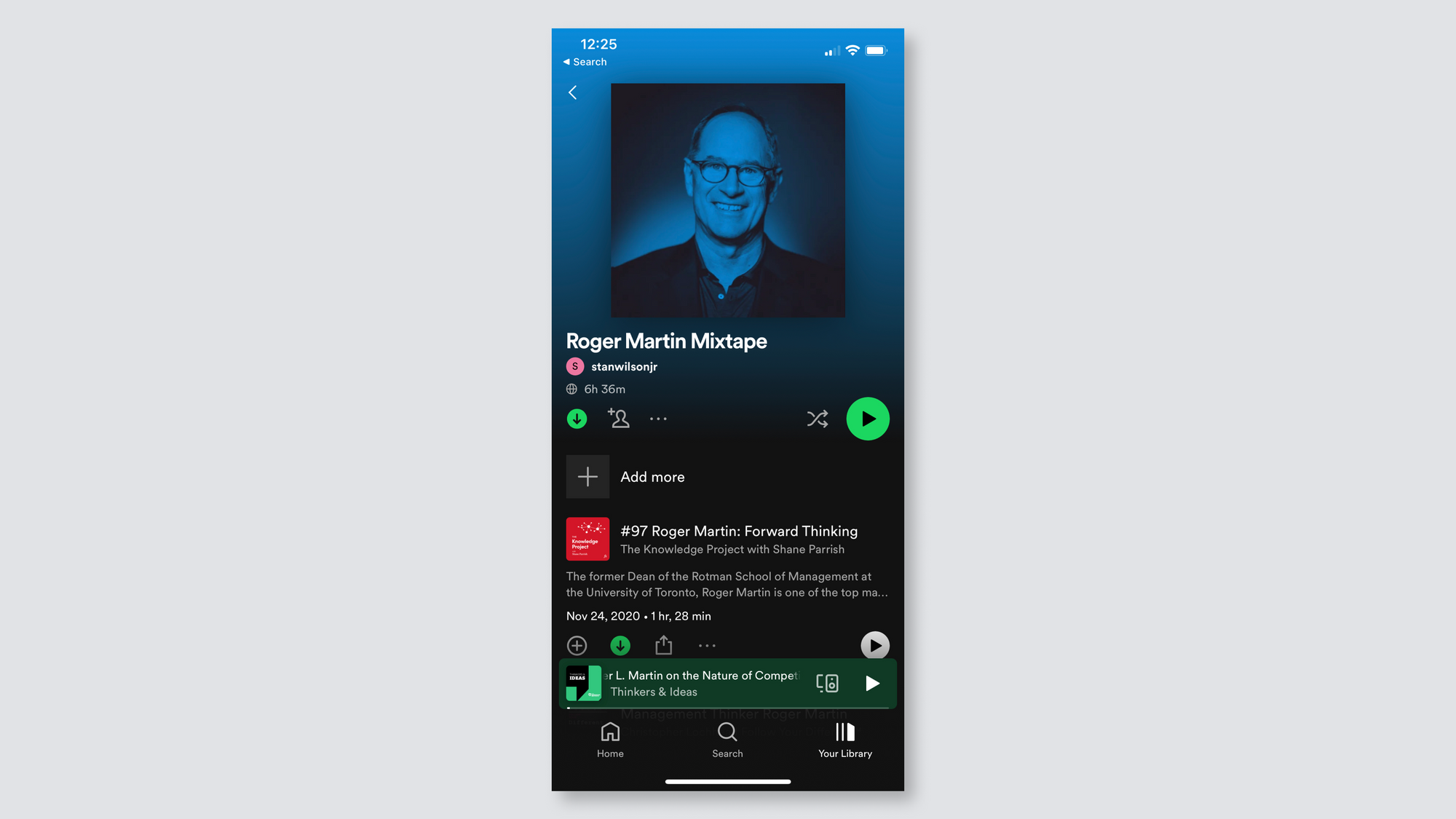Screenshot of a playlist full of podcast interviews with Roger L Martin